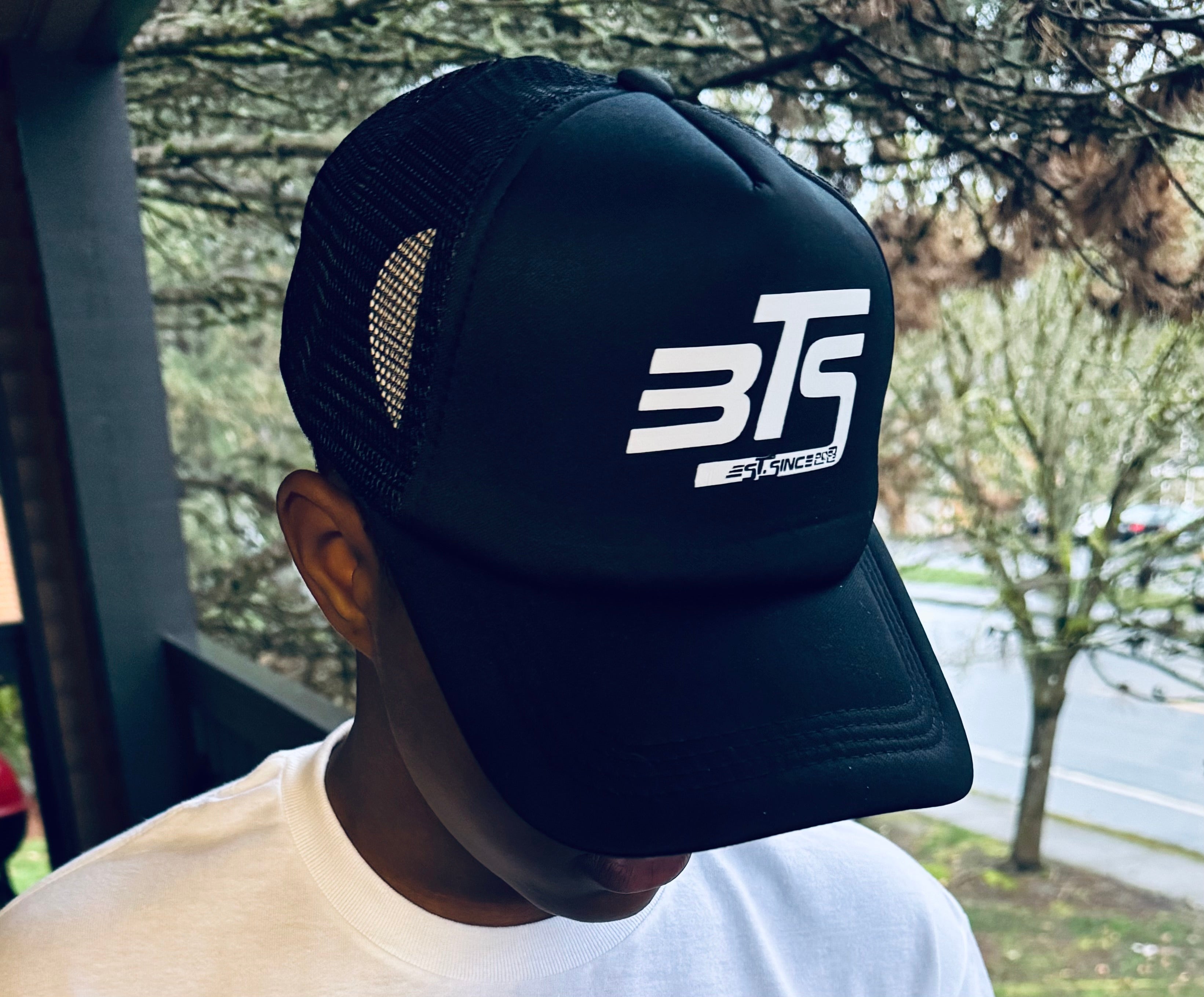 Bros Talking Sports Black Trucker Hat – White Logo