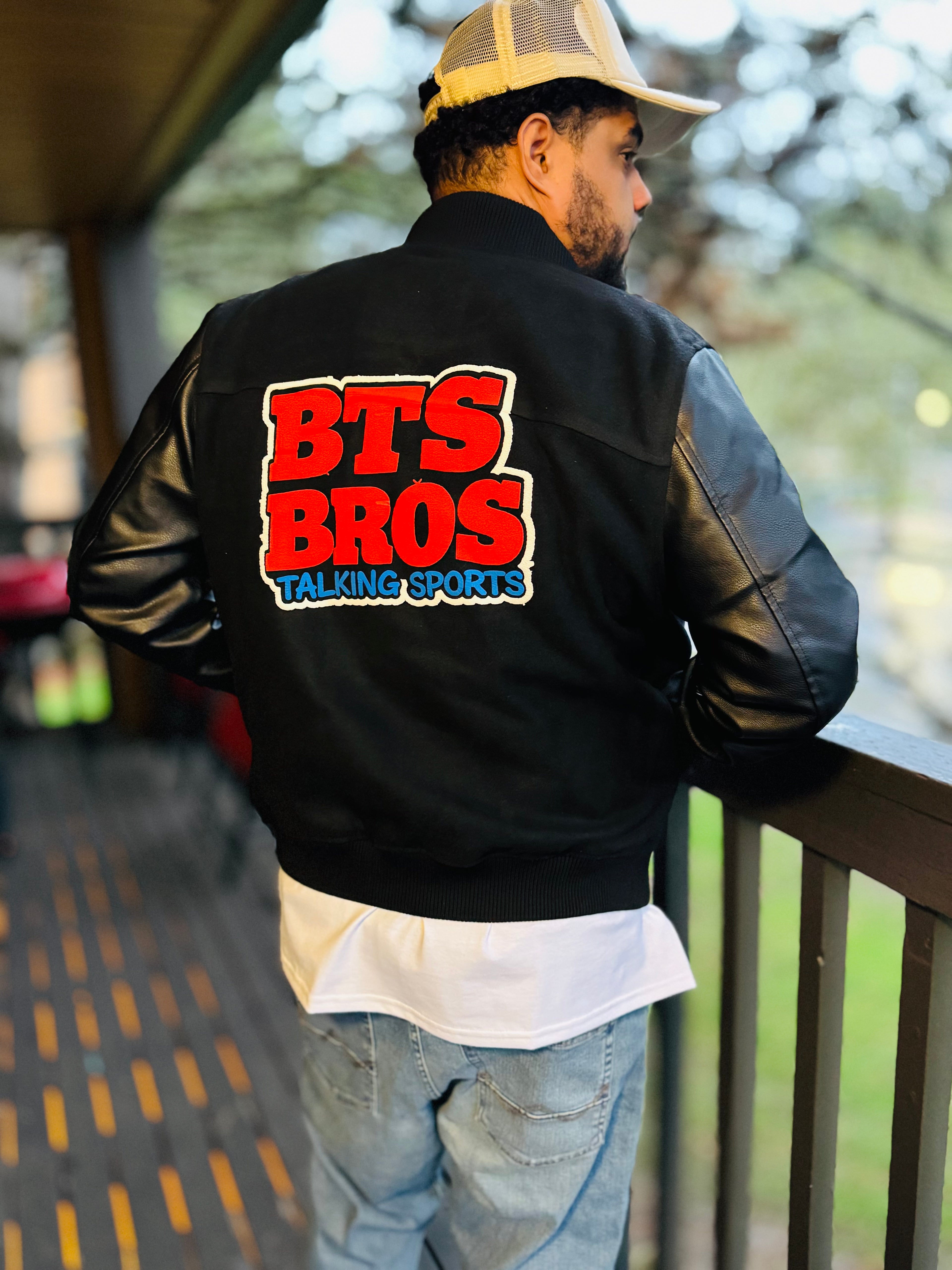 Bros Talking Sports Black Letterman Jacket – Leather Sleeves