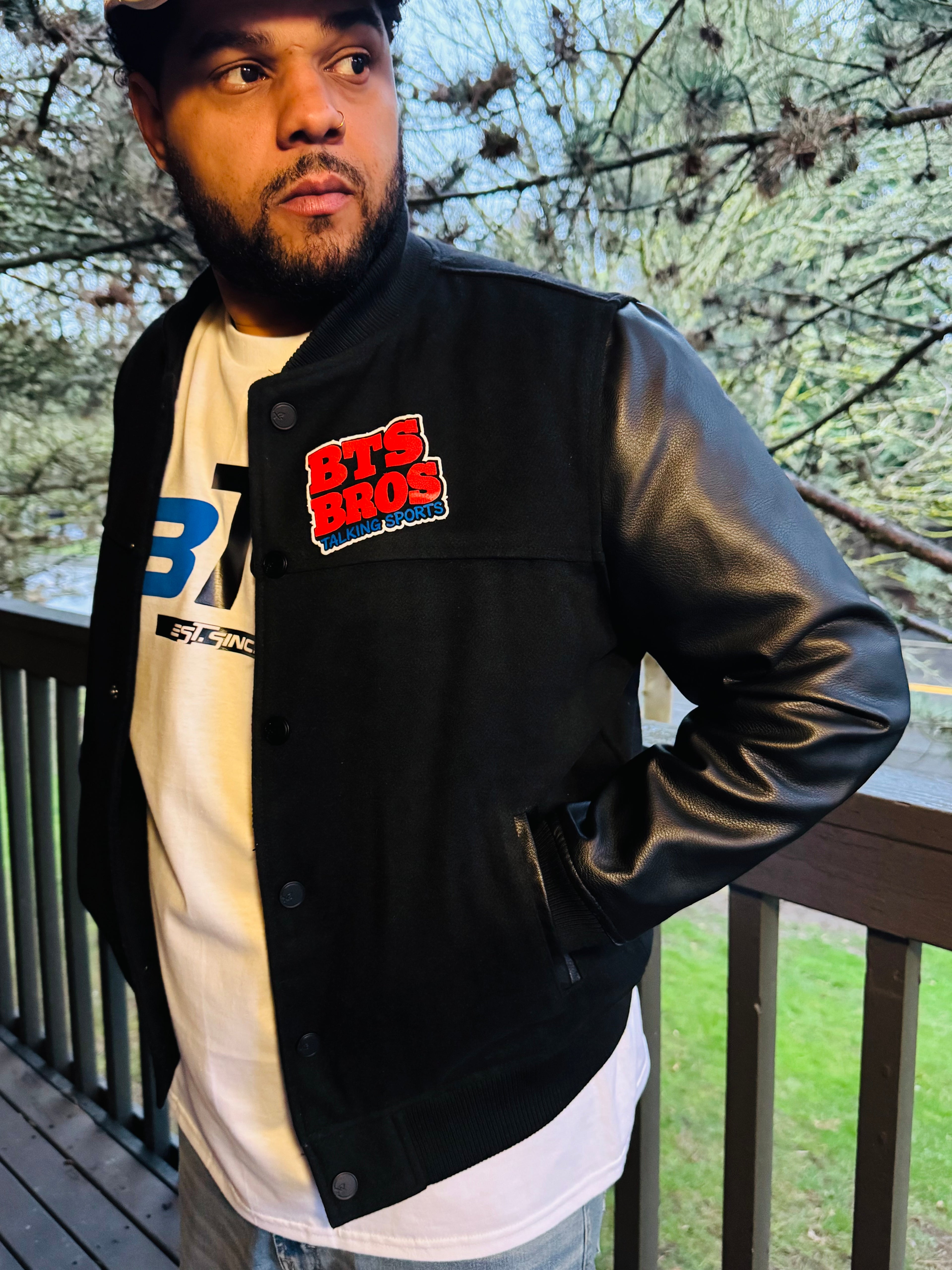 Bros Talking Sports Black Letterman Jacket – Leather Sleeves