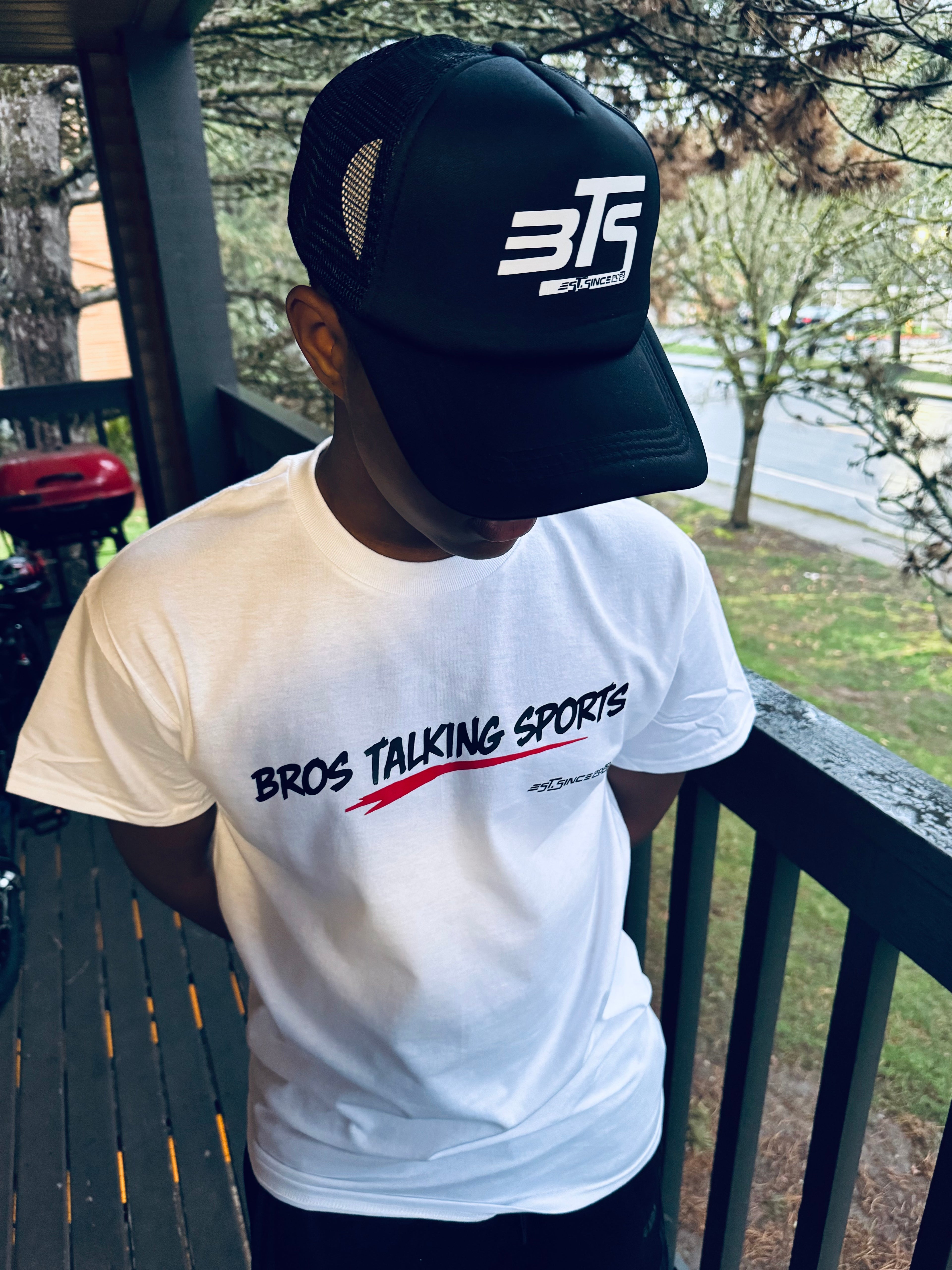 Bros Talking Sports Classic White Shirt – Black & Red