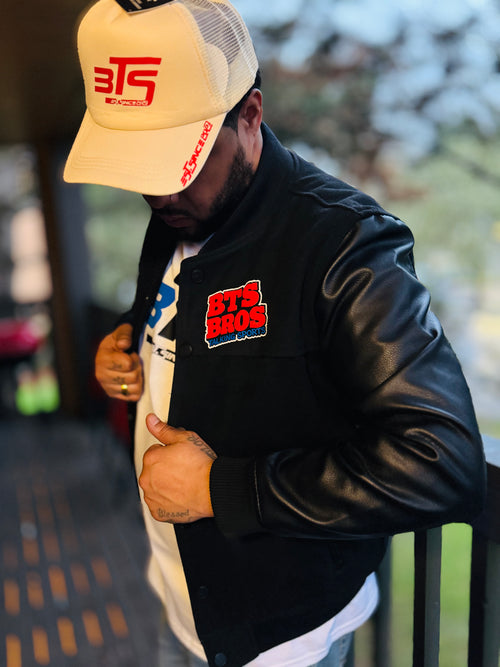 Bros Talking Sports Black Letterman Jacket – Leather Sleeves